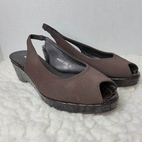 Donald J. Pliner King2 Women's Shoes Size 8.5 Brown Croco Peep Toe Platform - Picture 1 of 9